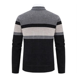 Eoior New Autumn Winter Fashion Striped Cardigan Men Slim Knitted Sweaters Outerwear Mens Stand Collar Zipper Knitting Sweatercoat Man