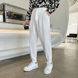 Eoior New Fashion Spring Summer Pants Men Tapered Bottom Slit Trousers Korean Style White Khaki Black Elastic Waist Casual Pants Man