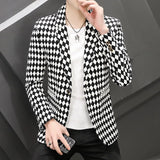 Eoior  New 2024 Spring Autumn Casual Men's Slim Fit Plaid Suits & Blazers Coat Single Botton Small Suit Outwear Top Checker Thin Jacket