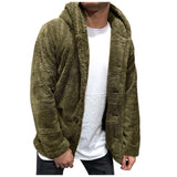 Eoior Men's Autumn Winter New Hooded Coat Solid Color Loose Casual Plush Warm Jacket Casual Tops Buttons Outwear