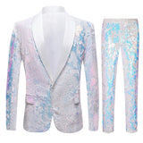 European Size (Blazer + Trousers) Men's Suit Fashion White Velvet Sequin Italian Style Wedding Wedding Groom Dress 2 Piece Set