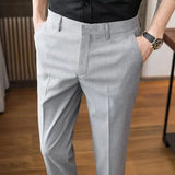 Men's Summer Pants Social Tailoring Tressed Slim Fit Cotton Business Male Suit Trousers Cheap Formal Fabric New in Up Elegant