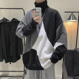 Eoior  Fashion Turtleneck Knitted Spliced All-match Asymmetrical Sweater Men Clothing  Autumn New Casual Pullovers Loose Warm Tops