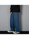 Eoior  New Korean Men's Casual Long Jeans Classic Man Straight Denim Wide-leg Pants Solid Color Light Blue Grey Black 3XL