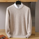 Eoior Autumn/Winter Korean New 100% Mink Cashmere Men's Cold Top Solid Round Neck Pullover Casual Soft Sweater