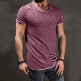 Eoior  Cotton Blend  Stylish Hole Design Top Pullover Cloth Men Shirt Solid Color   for Running