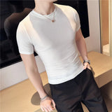 Eoior Men T Shirt  Summer New Thin Ice Silk Solid Casual Short Sleeved Elastic Slim Fit T-shirt Tops Korean Fashion Men Clothing