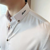 Eoior  -  New Korean Neckline Embroidery Shirts Men Long Sleeve Business Slim Casual Shirts Formal Office Social Party Tops Men Clothing