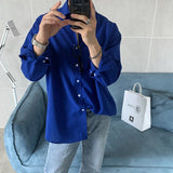 Eoior  Long shirt New Solid Loose Boyfriend Blouse Korean Shirt Men Gray White Black Turn Down Collar Casual Oversized Shirt Handsome