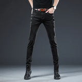 Eoior Trendy Men Clothing Slim Button Black Jeans Solid Color Stretch Skateboard Multi-button Youth Male Skinny Denim Pants