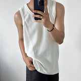 Summer Men's Leisure Knit Tank Tops Casual Sleeveless Streetwear Sexy Solid Color Breathable Fashion Retro Loose Inner Clothes