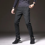 Eoior 2024 Spring New Men's Casual Pants Slim Straight Cotton Elastic Waist Male Business Trousers Fashion Korean Gray Blue Black