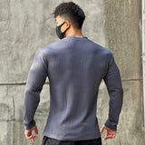 Eoior Autumn Winter Casual T-shirt Men Long Sleeves Solid Shirt Gym Fitness Bodybuilding Tees Tops Male Fashion Slim Stripes Clothing