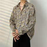 Eoior  Spring Autumn New Cashew Flower Print Long-sleeved Shirt Korean style Loose Casual Tee Tops Men All-Match Blouse