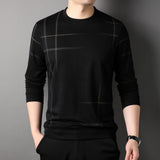 Eoior COODRONY New Men's Sweater Autumn Winter Round Neck Long Sleeved T-shirt Loose Casual Clothing Stripe Printing Top for Male L009