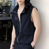 Eoior  Mens Y2k Functional Multi-Pocket Casual Hooded Vest 2024 New Genderless Fashion Loose Solid Color Sleeveless Tank Top Unisex