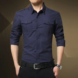 Eoior  Top Selling Product In Men's Military New Long Sleeved Slim Shirt Casual Cotton Double Pocket Oversized Mens Shirts