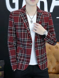 Man Suits And Blazers Thin Slim Fit Plaid Classic Jacket For Men Elegant Youthful Emo Fashion Coats Spring Clothes Summer