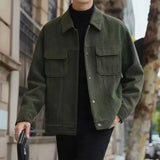 Korean Fashion Jackets Men Corduroy Jacket Slim Fit Vintage Streetwear Casual Jackets