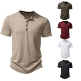 Eoior Henley Collar Summer Men Casual Solid Color Short Sleeve T Shirt for Men Polo men High QualityMens T Shirts