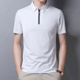 Eoior Top Grade New Designer Half Zipper Mens Polo Shirts With Short Sleeve Turn Down Collar Casual Tops Fashions Male Clothes