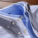 Eoior New 100% Cotton Oxford Shirt Men's Long Sleeve Striped Plaid Casual Shirts Korean Clothes High Quality Business Dress Shirt Grey