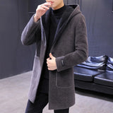 Eoior Winter High Quality Men's Golden Sable Woolen Coat Hooded Korean Version of The Medium Length and Fleece Thickened Woolen Coat