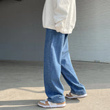 Eoior Baggy Jeans Men 2024 New Drawstring Elastic Waist Straight Wide Leg Pants  Fashion Black Hip Hop Denim Trousers Light Blue