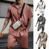 Eoior  Men's Sets New Casual Comfortable Button Short Sleeve Polo Shirt and Shorts Two Piece Set for Men Fashoin Sweatpants Suit