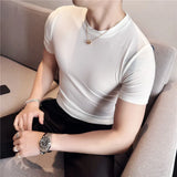 Eoior Men T Shirt  Summer New Thin Ice Silk Solid Casual Short Sleeved Elastic Slim Fit T-shirt Tops Korean Fashion Men Clothing