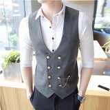 Eoior  Men's Double Breasted Vest Spring 2024 New Slim Sleeveless Formal Suit Vest Gray Black Fashion Men's Business Casual Suit Vest