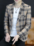 Man Suits And Blazers Thin Slim Fit Plaid Classic Jacket For Men Elegant Youthful Emo Fashion Coats Spring Clothes Summer