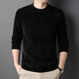 Eoior Autumn and Winter Middle-aged Men's Solid Color Patterned Sweater Plush and Thick Round Neck Loose and Warm Knit Sweater Top