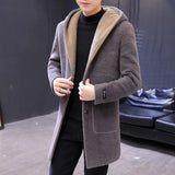 Eoior Winter High Quality Men's Golden Sable Woolen Coat Hooded Korean Version of The Medium Length and Fleece Thickened Woolen Coat