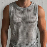 Summer Casual Mens Knit Tank Tops Sexy Hollow Out See Through Mesh Knitted Vest For Men Fashion Sleeveless O Neck Camisoles