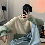 Eoior  Stylish O-Neck Knitted Spliced All-match Korean Color Sweater Men's Clothing Autumn New Casual Pullovers Loose Warm Tops