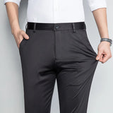 Eoior Spring Autumn Men's Casual Trousers Straight Barrel Solid Button Zipper Pocket Fashion Elegant Office Slim Fit Commuter Pants