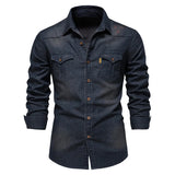 Eoior  Fashion New Denim Non Ironing Shirt For Men's Casual Solid Color Men's Long Sleeved Shirt