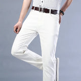 Eoior Men's White Stretch Jeans Spring Summer New Classic Business Casual Cotton Slim Denim Pants Male Brand Clothing Trousers