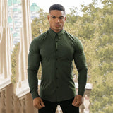 Eoior New Autumn Fashion Long Sleeve Shirt Men Solid Fitness Mens Turn-down Collar Button Super Slim Fit Business Dress Shirt Gym Tops