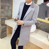 Eoior  Windproof Coat Wool Coat Stylish Men's Lapel Mid Length Cardigan Business Formal Coat for Fall/winter Anti-wrinkle