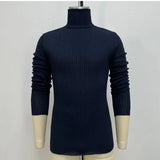 Eoior Spring and Autumn Men's Pullover High Neck Solid Long Sleeve Screw Thread Sweater Knitted Underlay Fashion Slim Fit Tops