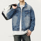 Eoior Spring New Washed Fashion Vintage Men's Denim Jacket Lapel Simple Harajuku Casual Loose Coat Male Streetwear