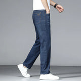 Eoior 2024 New Spring/Summer Heavenly Silk Thin Blue Jeans Business Men's Fashion Denim Pants Casual Straight Elastic Men's Wear Pants