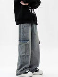 Eoior  New Streetwear Men Jeans Cargo Pants Loose Neutral Plus Size Wide Leg Pants Harajuku Casual Denim Pants Men Clothing Y2K