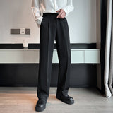 Eoior Summer Men Thin Casual Suit Pants Long Straight Drape Silky Wide Loose Trousers Male Elastic Waist Oversize Clothes Black White