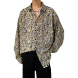 Eoior  Spring Autumn New Cashew Flower Print Long-sleeved Shirt Korean style Loose Casual Tee Tops Men All-Match Blouse