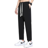 Eoior Men's spring autumn Solid Elastic Drawstring Pockets Bandage Office Lady Casual Loose Trousers Fashion england style Pants