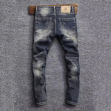 Eoior Newly Designer Fashion Men Jeans Retro Washed Stretch Straight Slim Fit Ripped Jeans Men High Quality Vintage Denim Pants Hombre