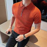 Eoior  Men's Summer Casual Short Sleeve Knitting Polo Shirts/Male Slim Fit Fashion High Quality Hollow Out Polo Shirts S-4XL